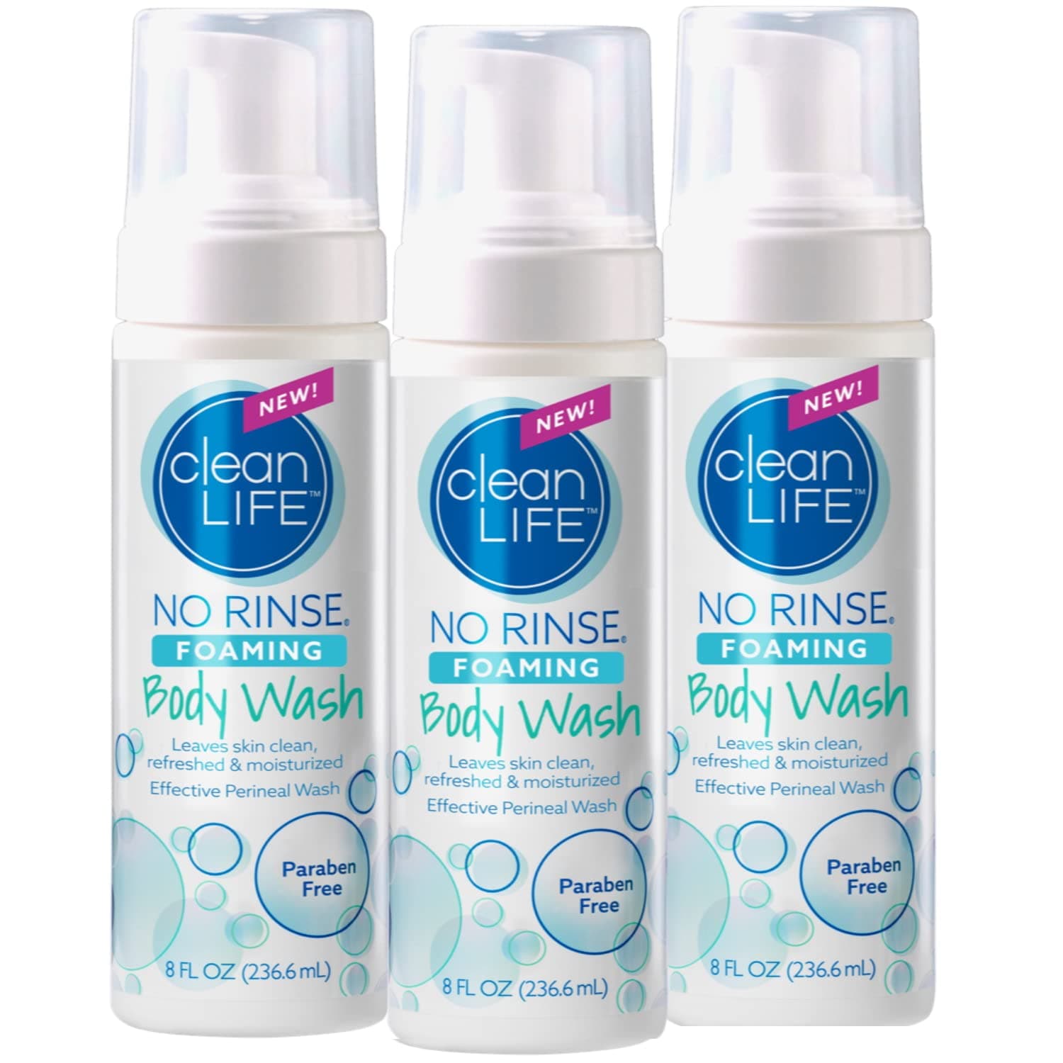 No-Rinse Foaming Body Wash - Waterless Foam Cleanser for Elderly, Adults, Kids, Infants & Caregiver - Rinse-Free for Sensitive Skin - Travel Size- Refreshed & Moisturized Skin - 8 fl oz (Pack of 3)