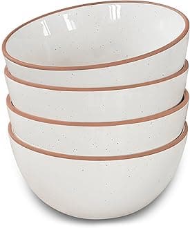 Ceramic Bowls, 28oz - Set of 4 - For Cereal, Salad, Pasta, Soup, Dessert, Serving etc - Dishwasher, Microwave, and Oven Safe - Small Kitchen, Breakfast, Lunch and Dinner Approved - Vanilla