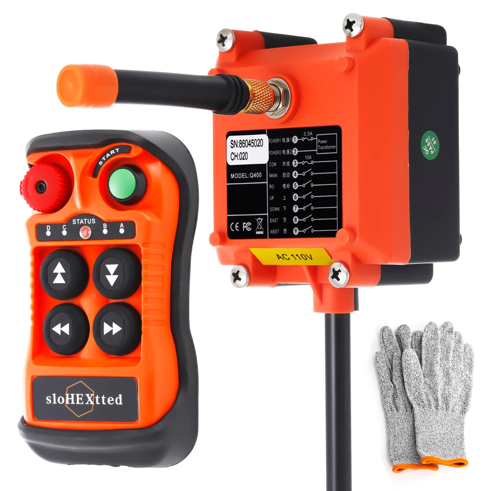 4 Button Wireless Crane Remote Control Kit 110V Radio Transmitter and Receiver for Electric Chain Hoist Lift Winch Overhead Crane Remote Controller