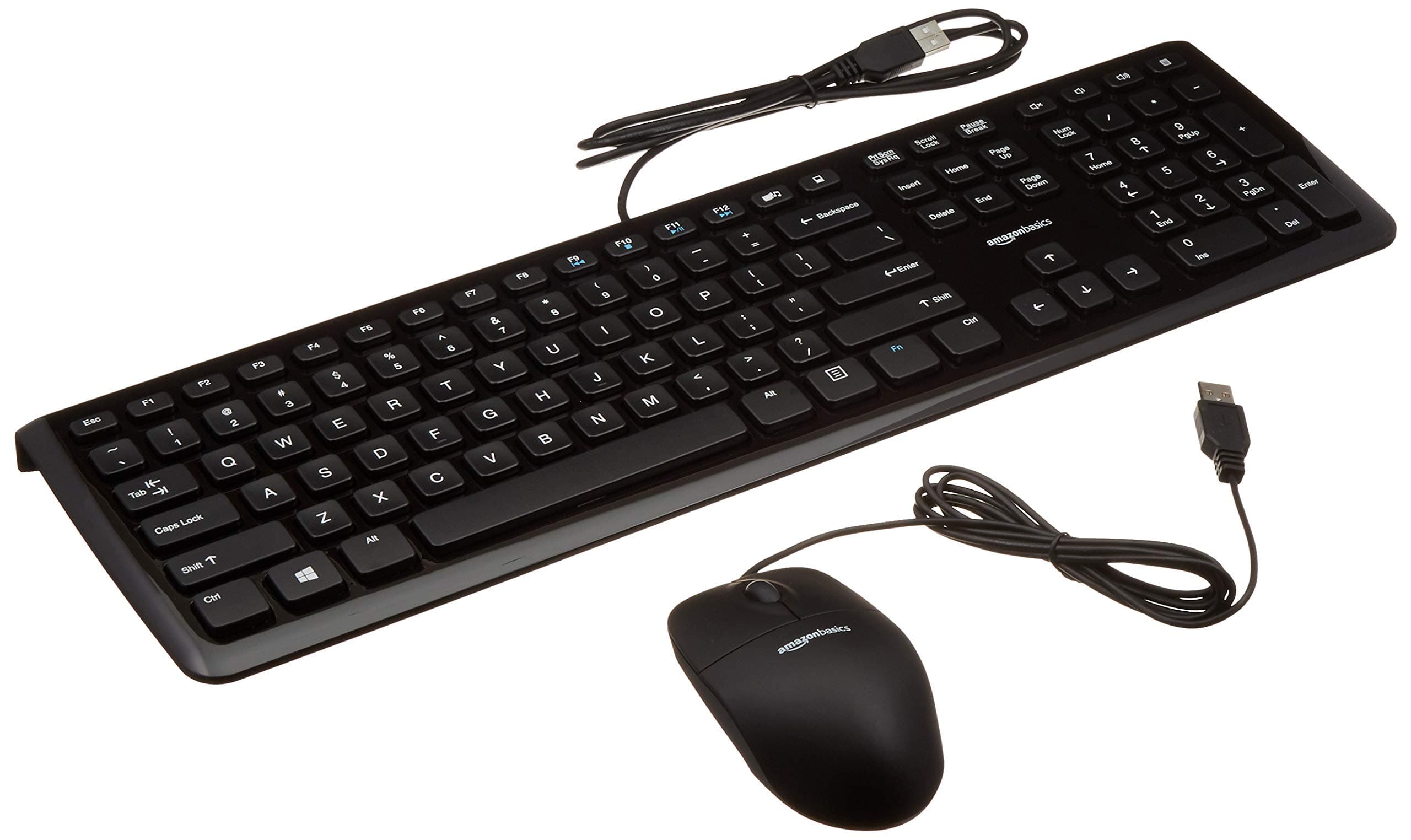 Amazon Basics Wired Keyboard and Mouse Bundle, Full-Sized, QWERTY Layout, Black
