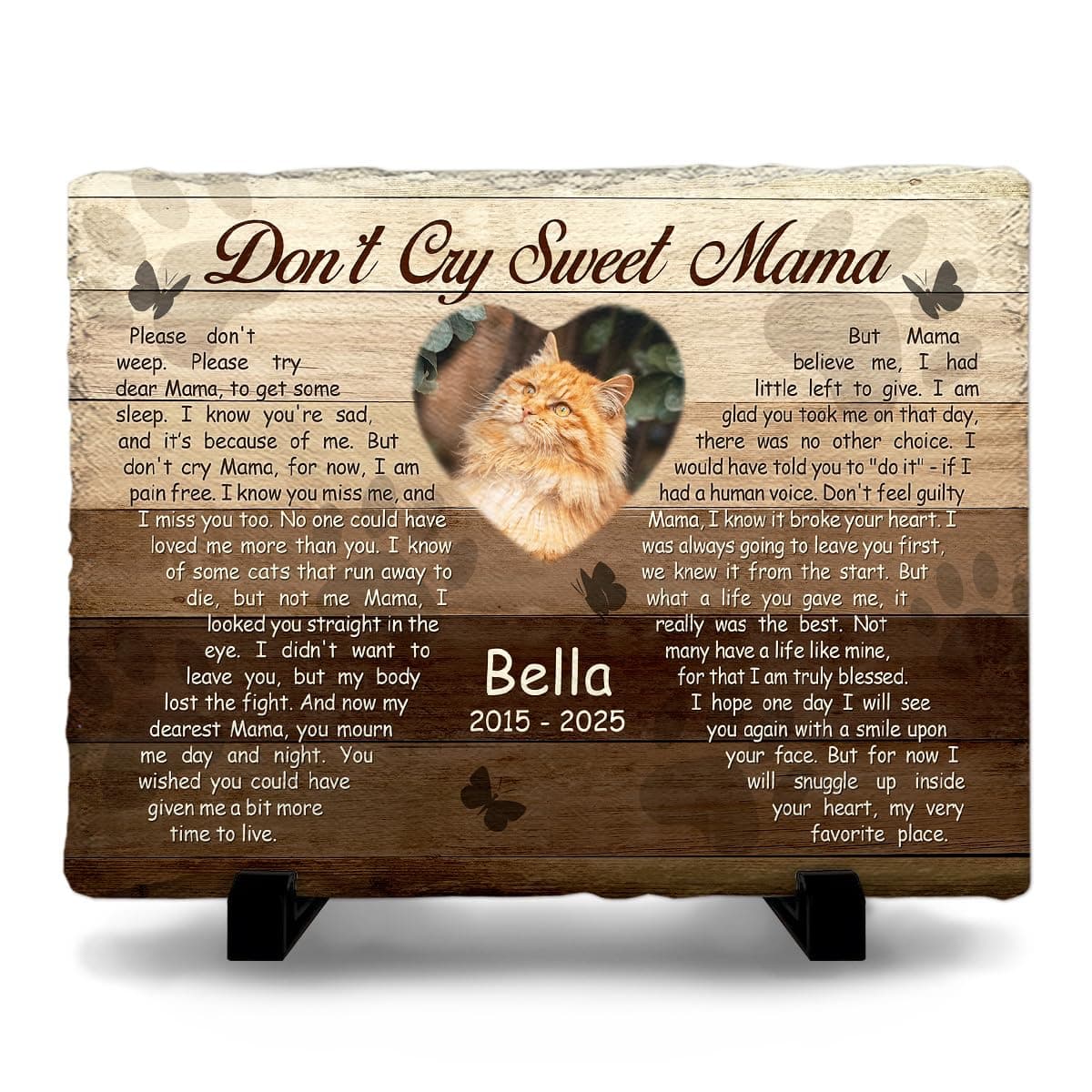 Customizable Pet Memorial Headstone for Cat - Selective Base Color to Engrave Loving Sign - Sweet Cat Mom Gifts, Remember in Memory of Cats