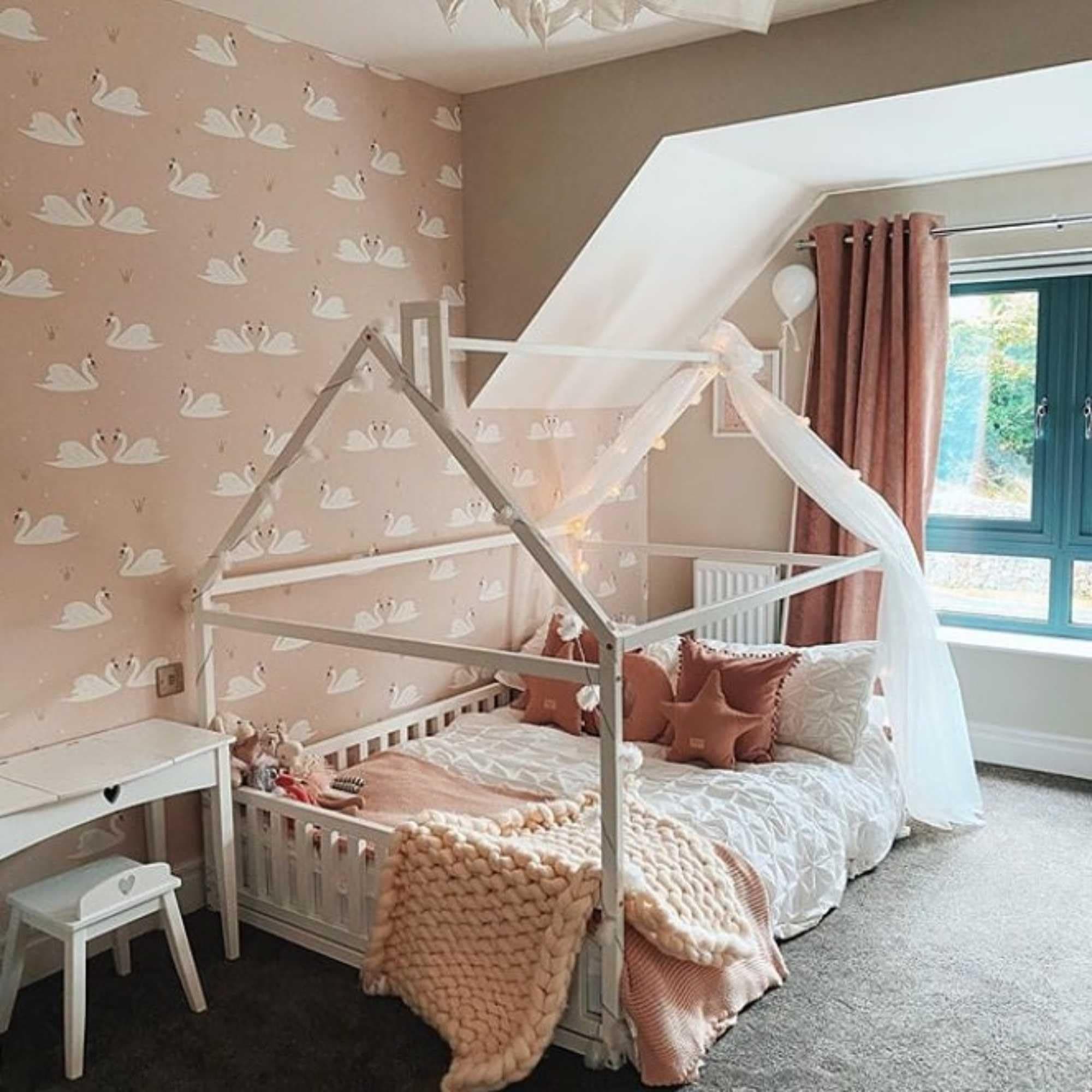 Full size house shaped bed frame for toddler, Full size Montessori floor bed for kids, House bed for kids, Wooden full bed for toddler