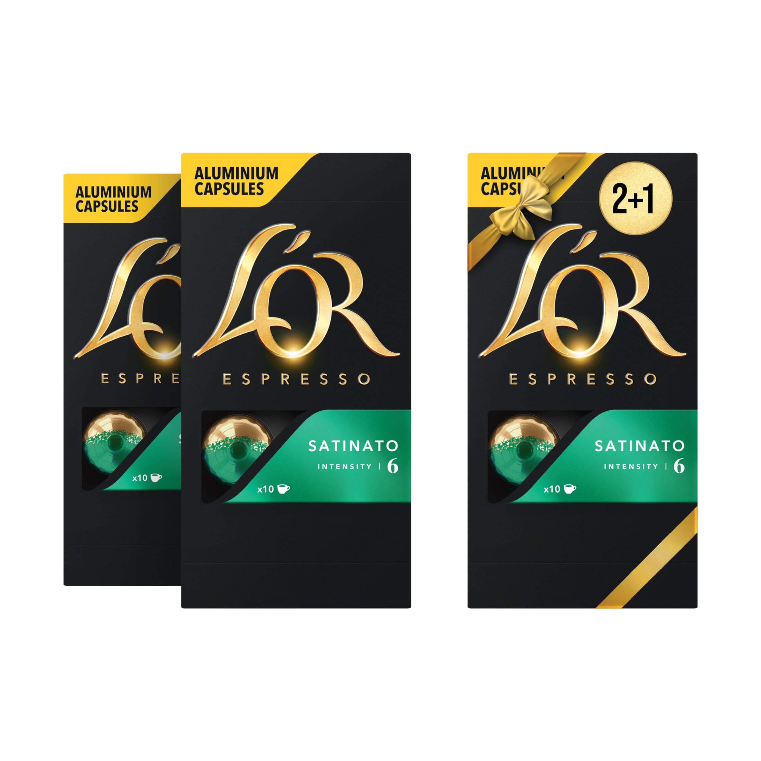 L'OREspresso Coffee - Satinato - Core Collection - Intensity 6 - Silk and Light Flavour - 2+1 pack of Nespresso Compatible Aluminium Capsules