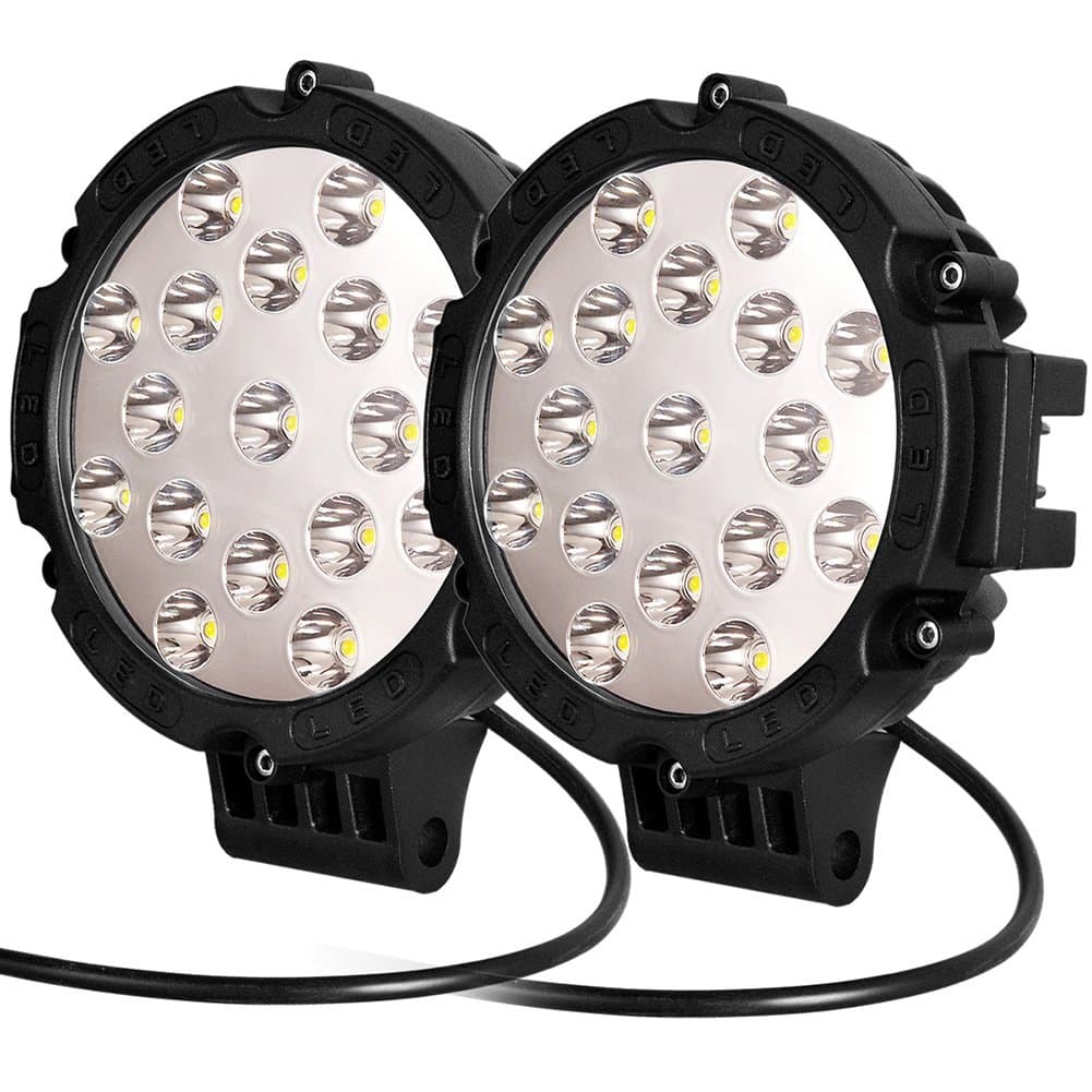 Oplips 2 x Black 51w Round Led Light 7" Spot Work Off Road Fog Driving Roof Bar Bumper for SUV Boat 4x4 Jeep Lamp (2 x 51w Work Light)