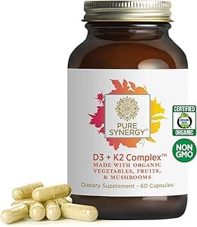 D3 + K2 Complex | Vegan Vitamin D3 K2 Complex | Organic D3 Supplement with Vitamin K2 and K1 Plus Organic Whole Foods | Supports Bone, Brain, and Immune Health (60 Capsules)