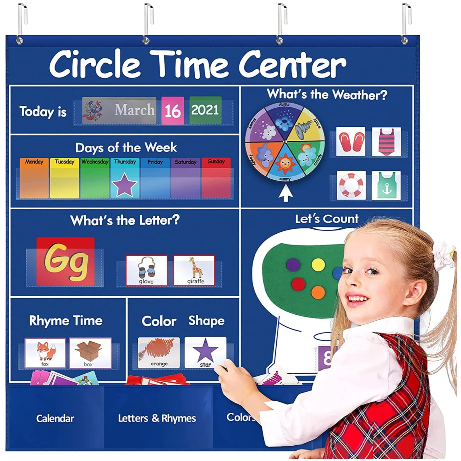Circle Time Learning Center Pocket Chart Calendar Set, Educational Pocket Chart Teaching Materials,Preschool Calendar for Classroom Learning Calendar (Circle Time Center)