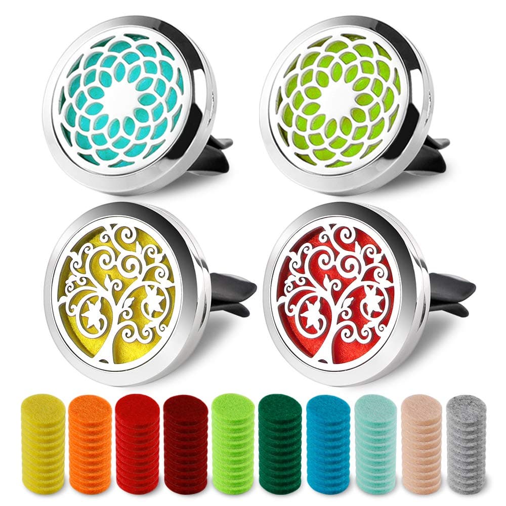 4 PCS Essential Oil Car Diffuser Vent Clip Stainless Steel Locket Car Aromatherapy Diffuser with 60 Refill Pads