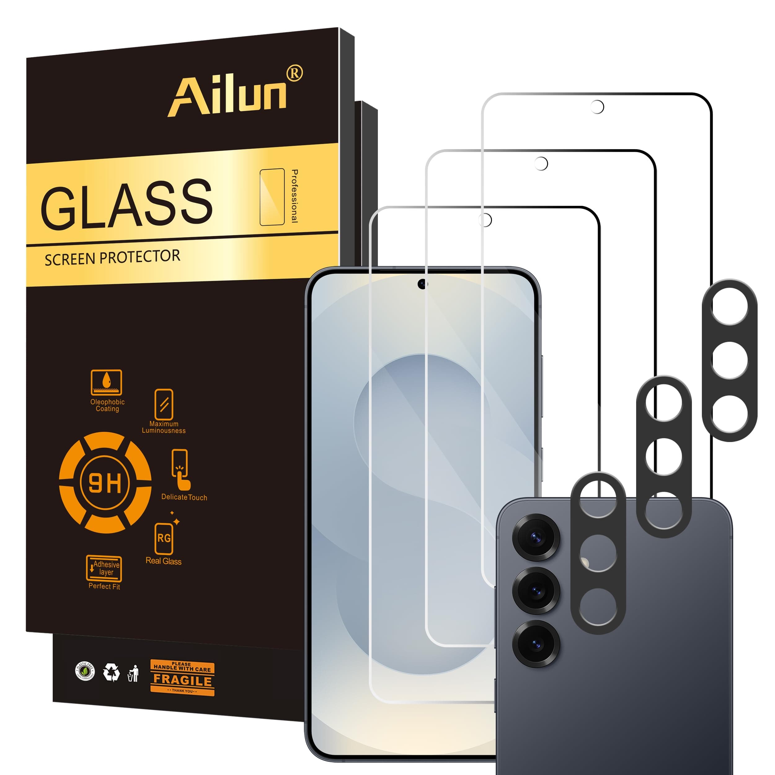 Ailun Glass Screen Protector for Galaxy S25+ / S25 Plus [6.7 Inch] 3Pack+3Pack Camera Lens Tempered Glass Fingerprint Unlock 0.25mm Anti-Scratch Case Friendly Clear-HD[Not for S25/S25 Ultra/S25 Edge]