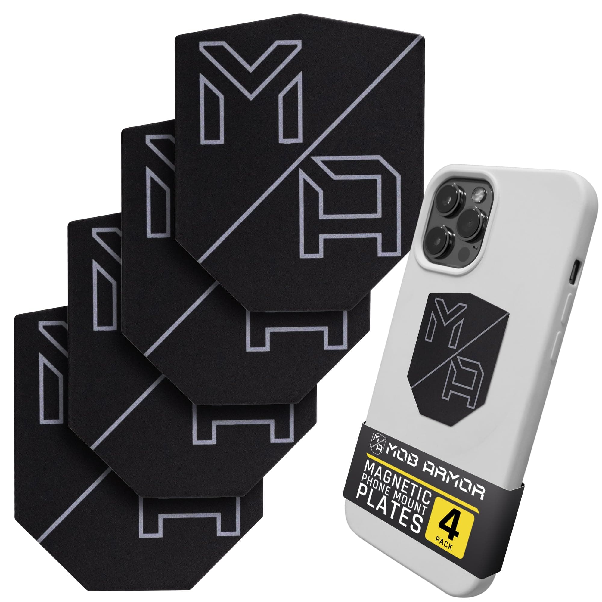 - MobNetic Plate - Phone Magnet Plate Compatible for iPhone & Android - 0.02" Thick Metal - 3M VHB Adhesive Magnetic Plate for Phone Mount for Cars, Trucks, Motorcycles & Athletes - 4 Pack