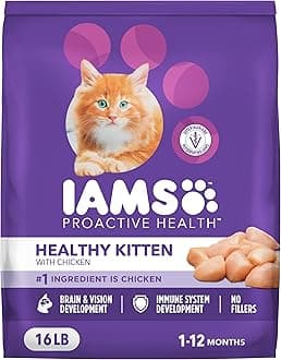 IAMS Proactive Health Kitten Dry Cat Food, Healthy Kitten Food Dry Recipe with Real Chicken in Every Bite, 16 Lb. Bag