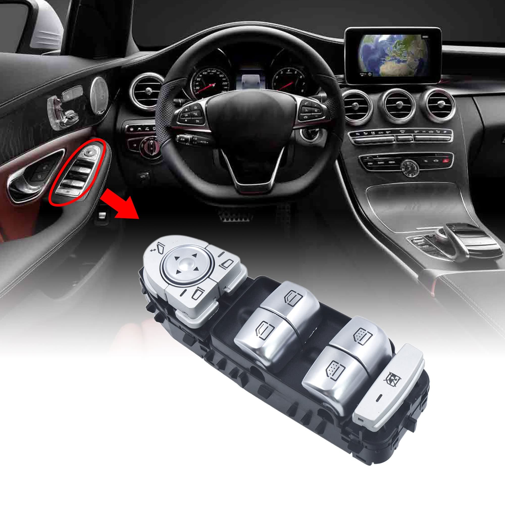 Power Window Switch Button Compatible with Mercedes-Benz C180 C200 C220 C250 C300 C400 2013 2014 2015 2016 2017 2018 2019 2020 GLC200 GLC220 GLC250 GLC260 GLC300 GLC350 GLC 400 W205 X253 C253 Black