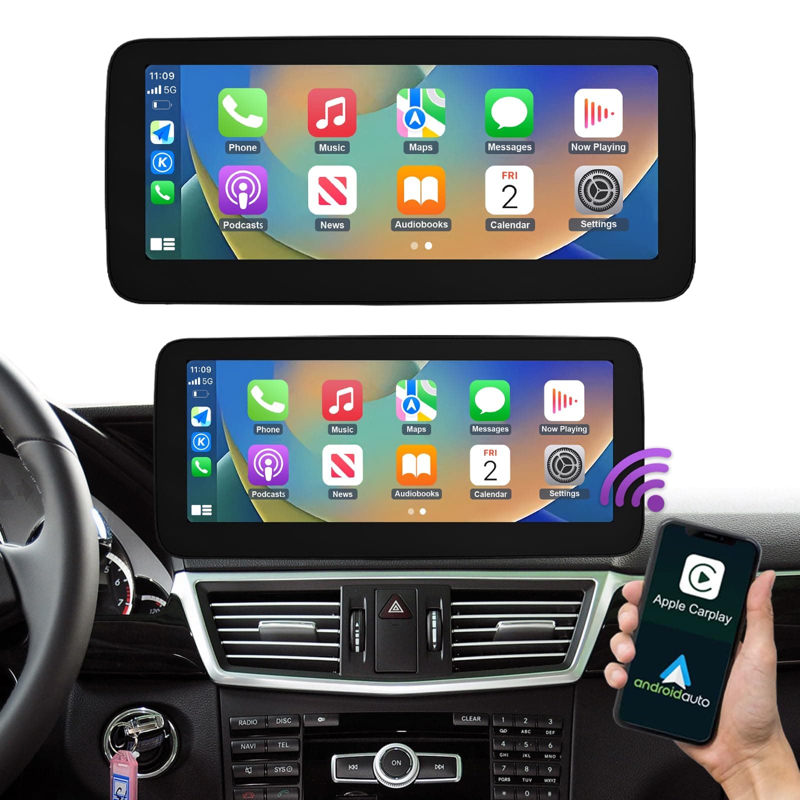 NINETOM 12.3 inch Touchscreen Wireless CarPlay Android Auto Multimedia Car Radio Receiver for Mercedes Benz E Class W212 with NTG4.0 System (2009-2012)