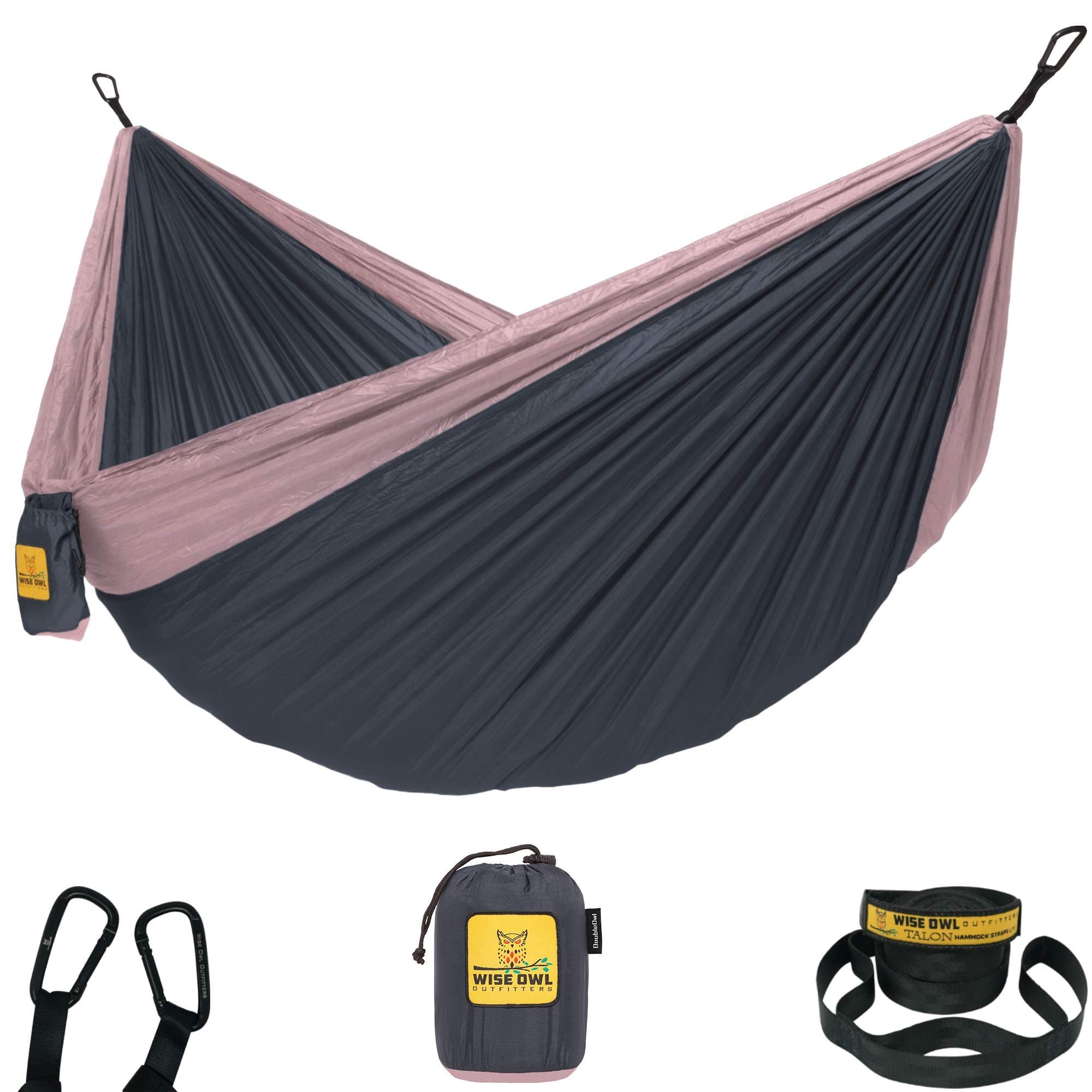 Hammock for Camping Single & Double Hammocks - Top Rated Best Quality Gear For The Outdoors Backpacking Survival or Travel - Portable Lightweight Parachute Nylon SO Charcoal Rose