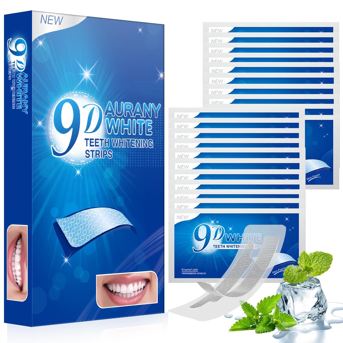 9D Sensitive Teeth Whitening Strips- Professional Enamel-Safe Formula, Fast Stain Removal for Coffee Drinkers & Smokers, Sensitivity-Free Whitening Kit-21Pairs (42Strips)