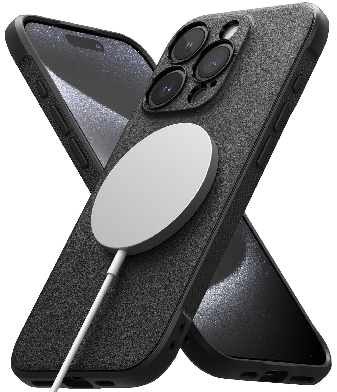 Onyx for iPhone 15 Pro Case [Compatible with MagSafe] [Anti-Fingerprint Texture] Slim Lightweight Cover with Full Coverage Camera Protection & Non-Slip Side Grip - Magnetic Black