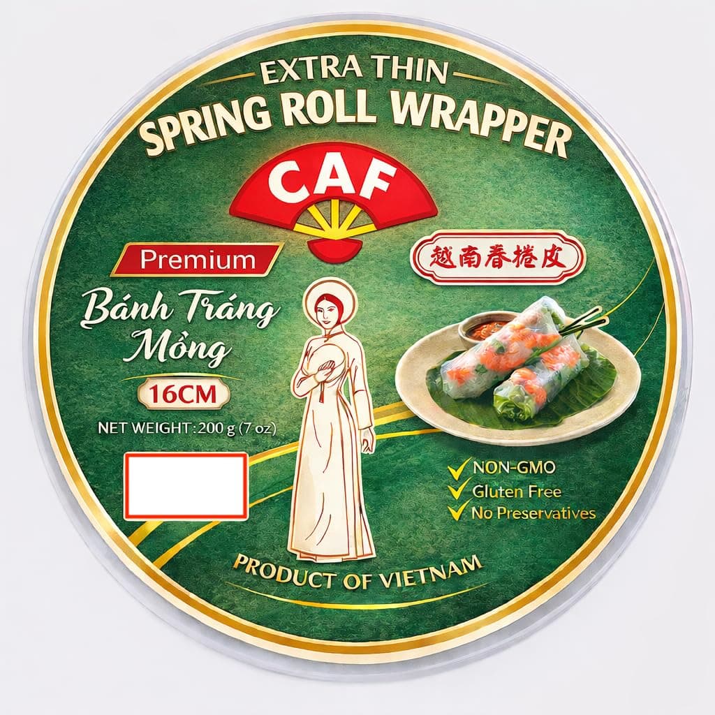 CAF Premium Spring Roll Wrapper, Fresh Rice Paper, Spring Roll Wrappers 14oz (16cm)