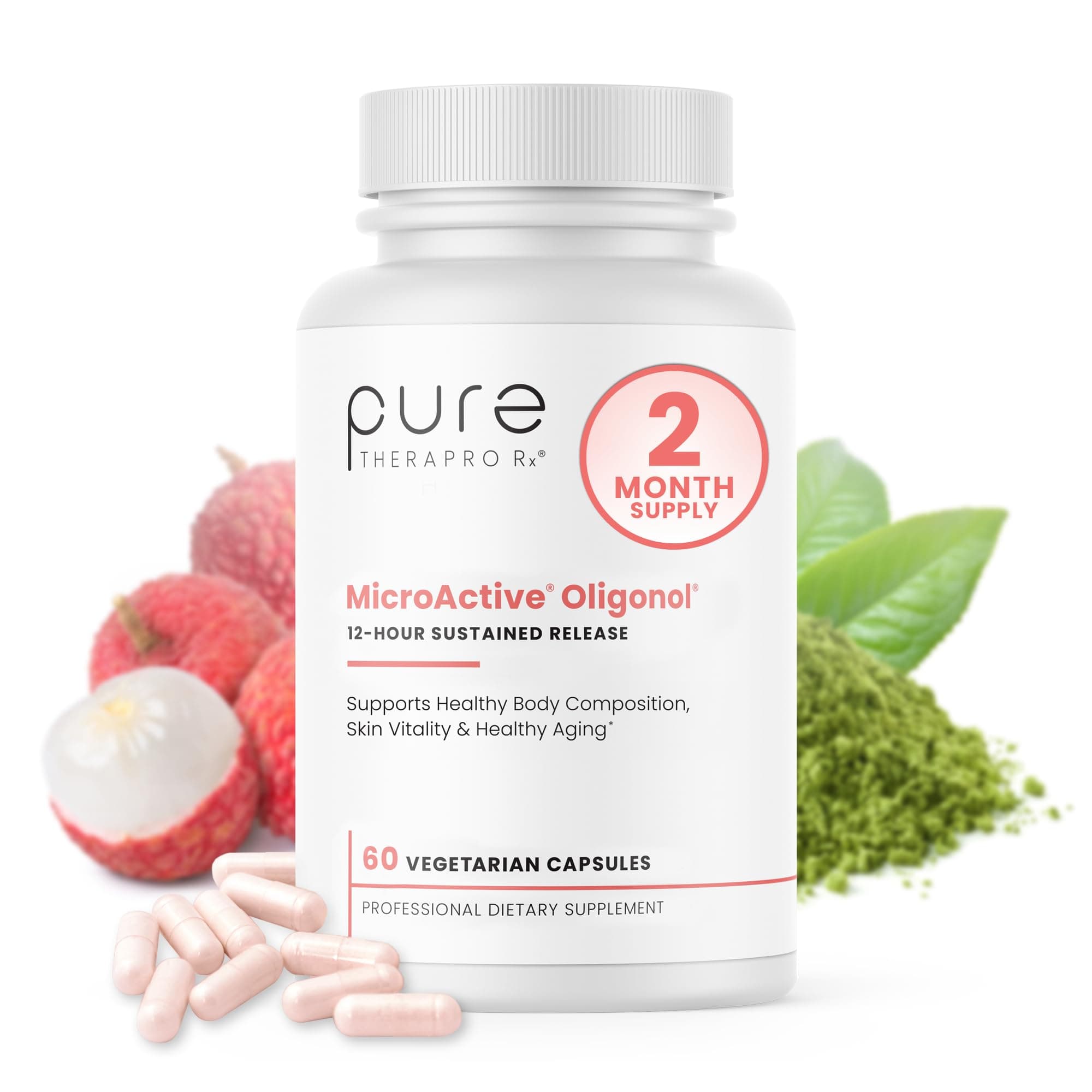 MicroActive Oligonol | Clinically Proven Polyphenol Supplement to Support Body Composition & Healthy Skin | 2x More bioAvailable | 2 Month Supply | Non-GMO & Vegan (60 Vegan Capsules)