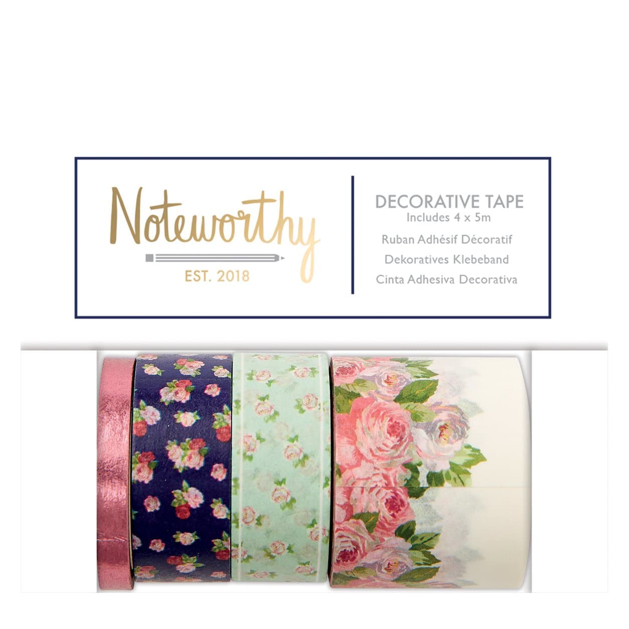 docrafts 5 m Noteworthy Graphic Florals Decorative Tape (Pack of 4)