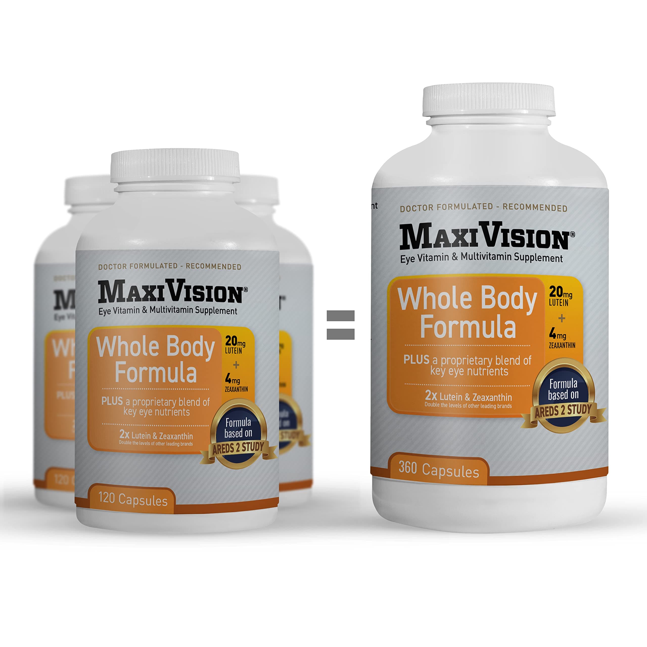 MaxiVision AREDS 2 Whole Body Formula - AREDS 2 Eye Vitamins with Lutein and Zeaxanthin - for Macular Support - Eye Supplements for Eye Strain - 360 Capsules