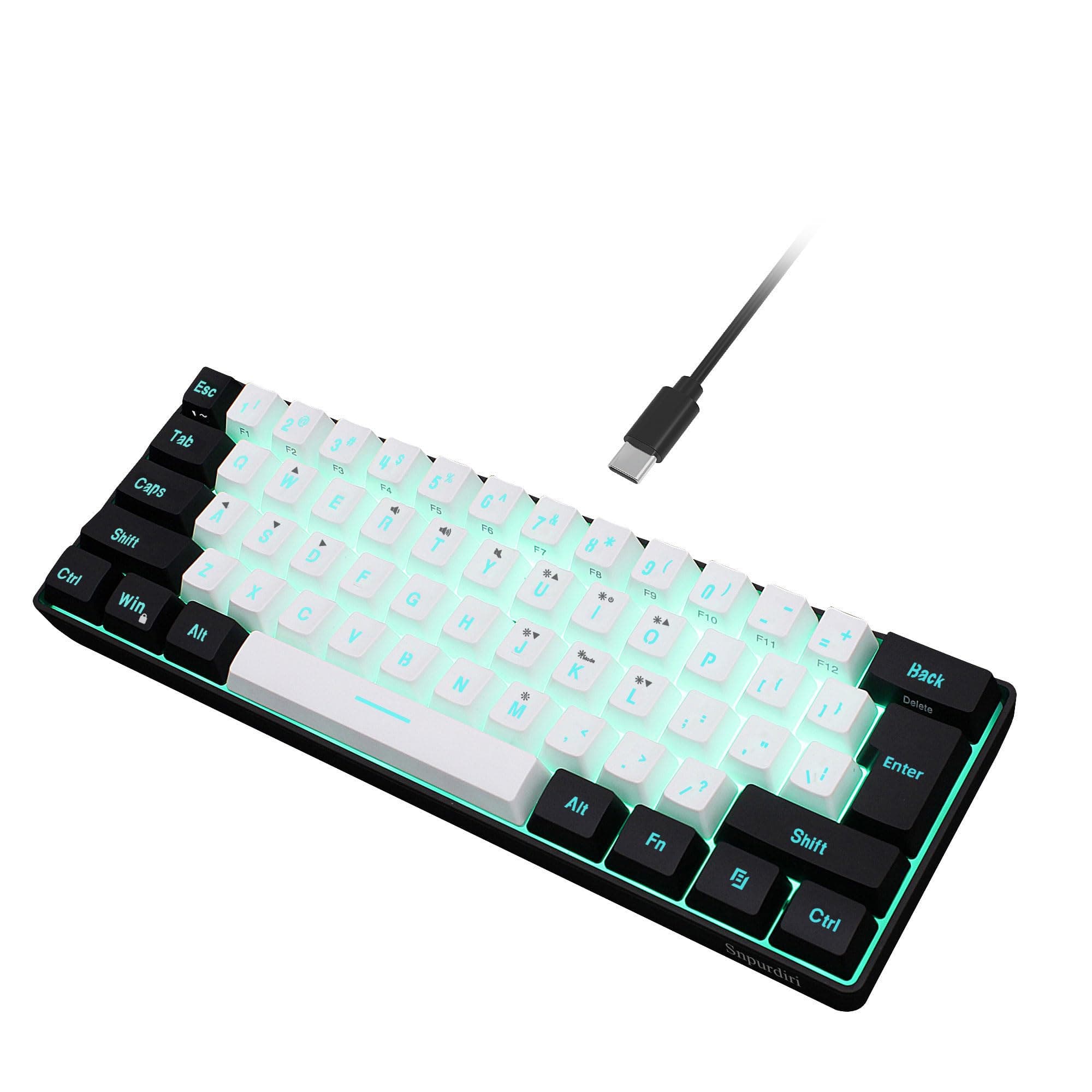 60% Wired Gaming Keyboard, RGB Backlit Ultra-Compact Mini Keyboard, Waterproof Small Compact 61 Keys Keyboard for PC/Mac Gamer, Typist, Travel, Easy to Carry on Business Trip(Black-White)
