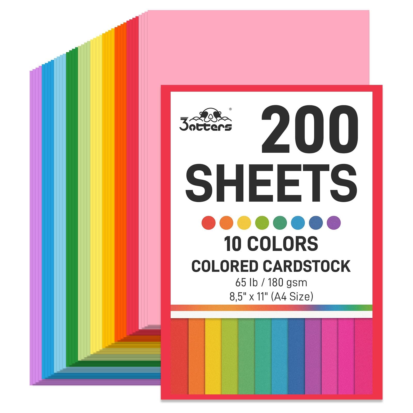 3 otters Construction Paper Pack, 200Sheets Heavy Duty Construction Paper Color Copy Paper for Crafts & Art, A4, 10 Assorted Colors