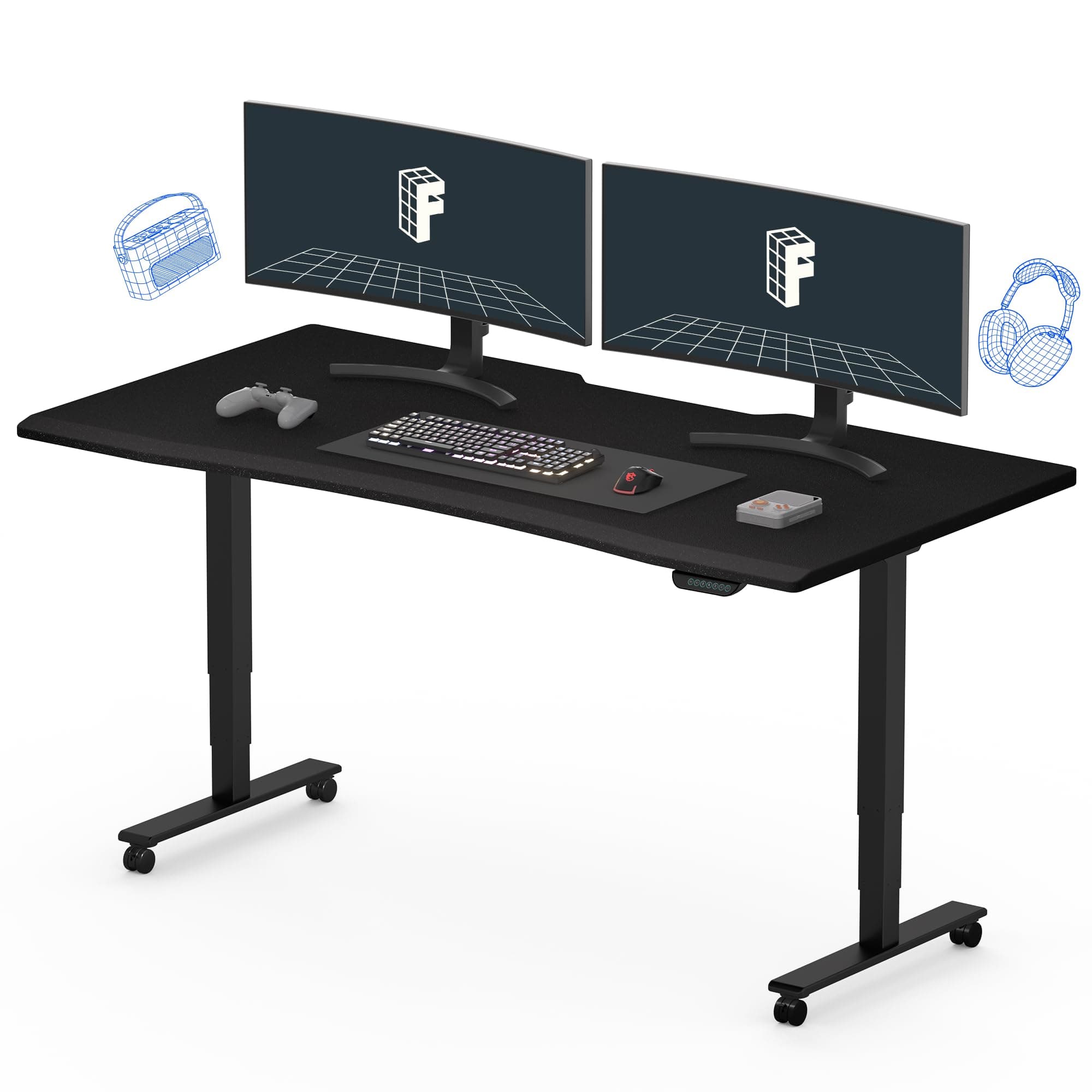 FLEXISPOT E6 Gaming Standing Desk 60x27 in Electric Adjustable Height for MOBA Games Computer Desk for Home Office Gamer with Dual Motors Whole Piece Top (Black Frame + Black Top)