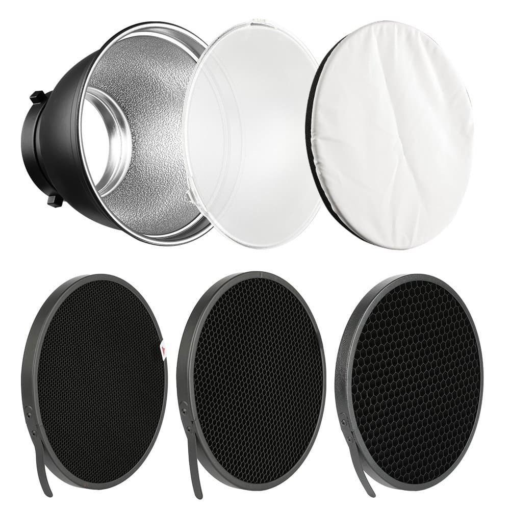 7" Standard Reflector Lamp Shade Dish Diffuser with 20° /40°/ 60° Honeycomb Grid White Soft Cloth for Bowens Mount Studio Strobe Flash Light Speedlite