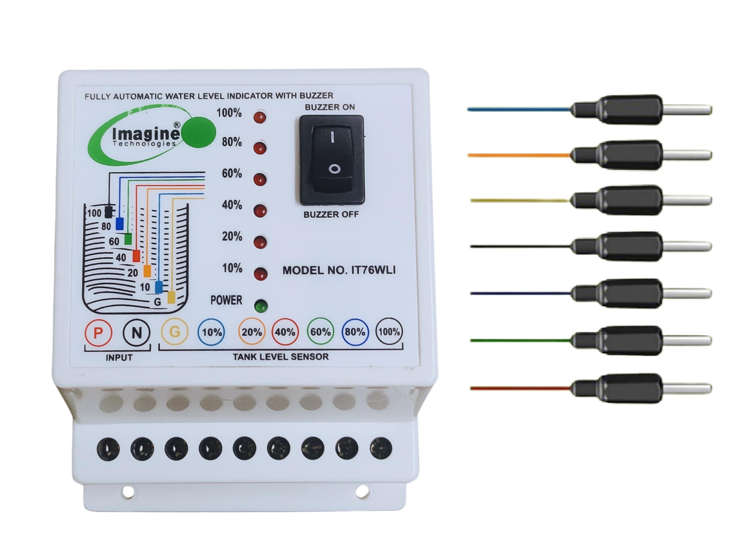 Imagine Technologies Water Level Indicator with Alarm on Tank Full with 7 Sensors (White, IT76WLI) (WITHOUT WIRE)