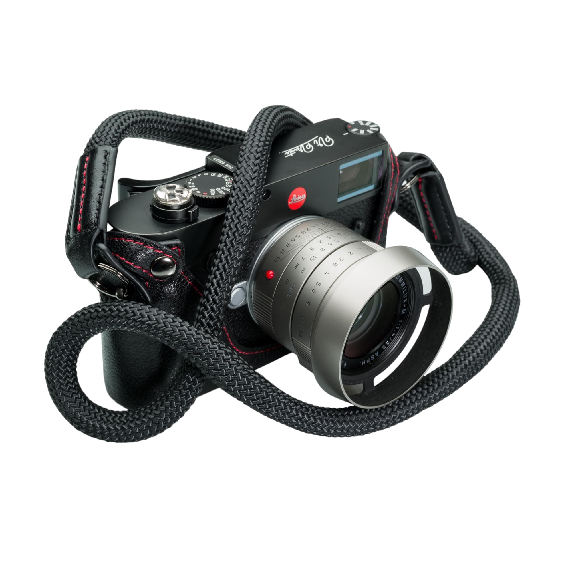 Vi Vante Sheetline Black Rope Camera Strap w/Nappa Leather Ends built in tension relief & electroplated key rings (Black w/Red)