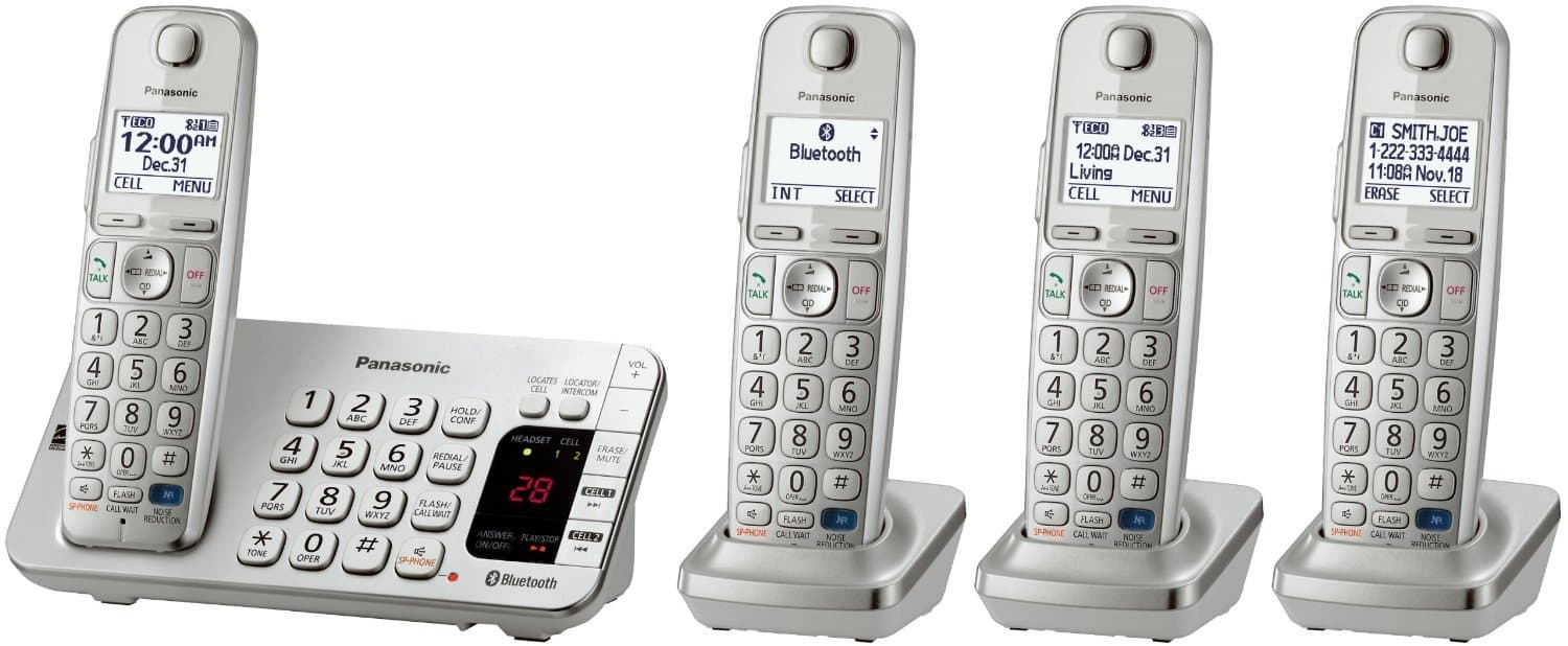 Panasonic Link2Cell KX-TGE274S 4-Handset 1-Line Bluetooth Enabled Cordless Phone, Silver (Renewed)