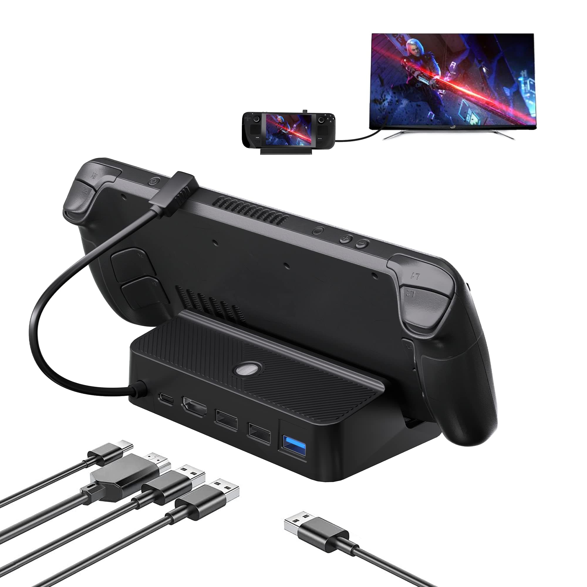 Steam Deck Dock 4K Steam Docking Station with HDMI 2.0, 1 USB 3.0, 2 USB 2.0,100W USB-C Charging Port, 5 in 1 Steam Deck Stand Dock Compatible with TV, Mouse, Keyboard (Black)