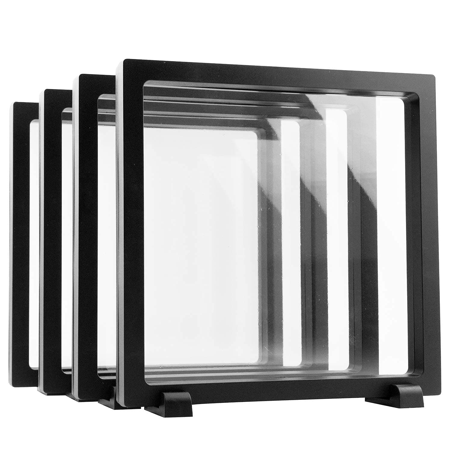 4-Piece 3D Floating Display Cases - 7"7"0.8", Coin Holder & Frame Stand for Military Challenge Coin, AA Medallion