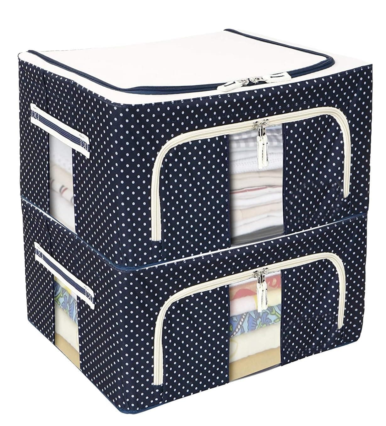 BRAMLEY Foldable Steel Frame Clothes Organizer Storage Box for Wardrobe, Storage Clothes, Saree, Shirts, Jeans, Winter Wears (24 Liter, Pack of 2)