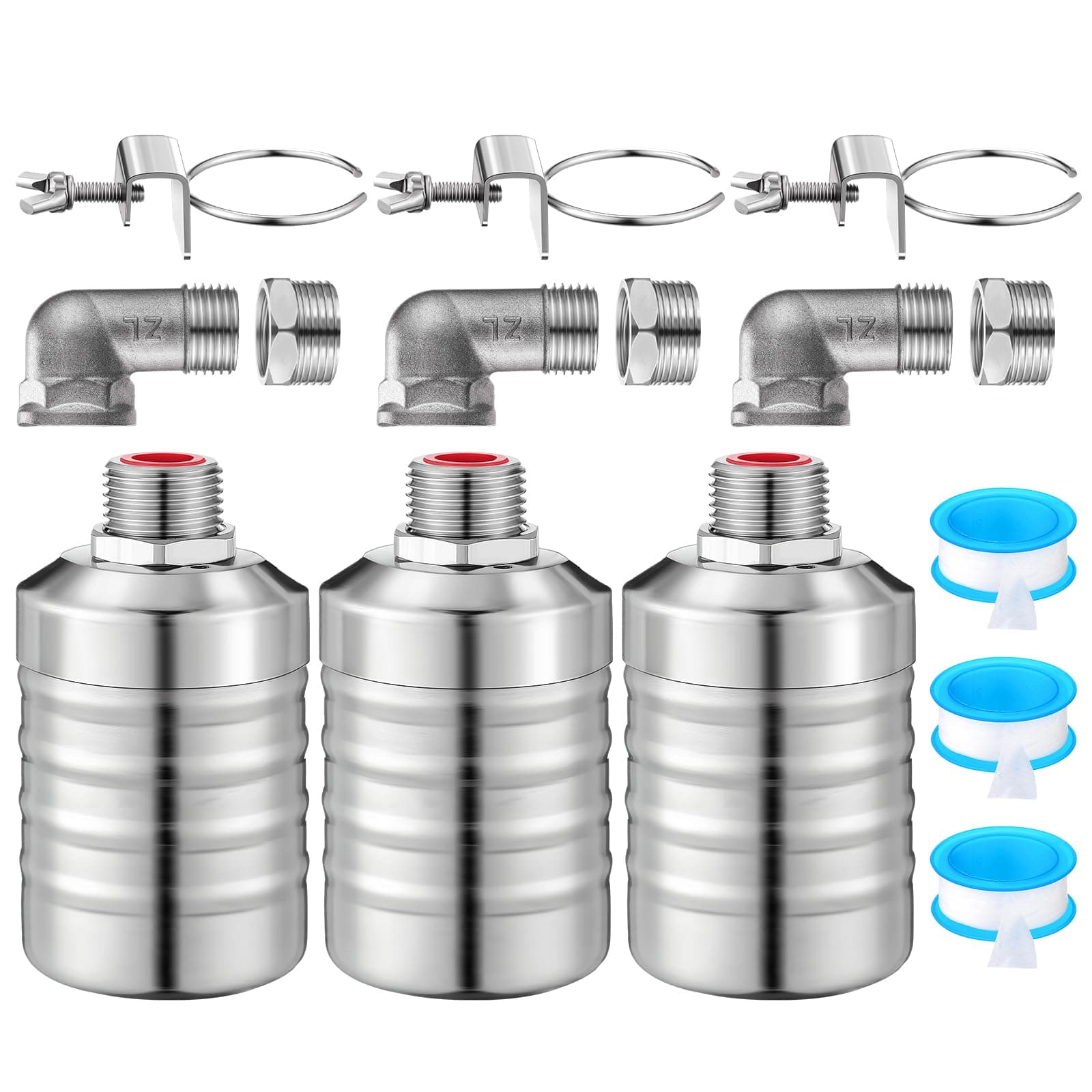 MorningRo 3 Pack Water Float Valve 1/2 to 3/4'' Auto Shut off Water Tank Float Valve 304 Stainless Steel Fully Automatic Level Control for Pool, Livestock Troughs (Classic Style)