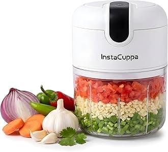InstaCuppa Mini Electric Chopper for Kitchen, 50% Longer Use 1800 mAh Battery Onion Cutter, USB-C Garlic Mincer for 50% Faster Charging, 45 W Fast Vegetables Chopping for Busy Moms, 250 ML