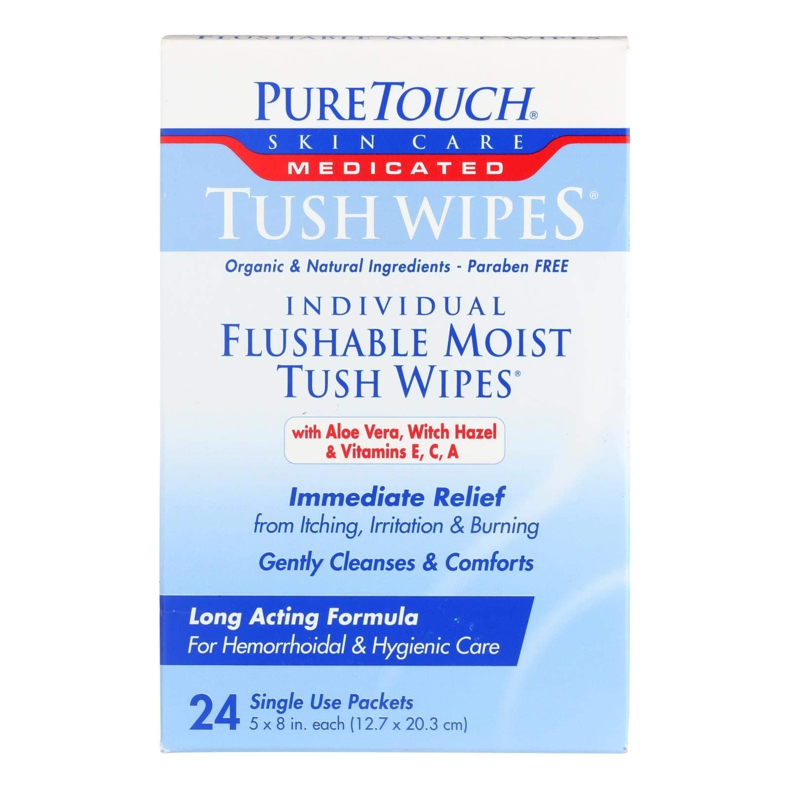 Puretouch Individual Flushable Moist Tush Wipes, 24 Count