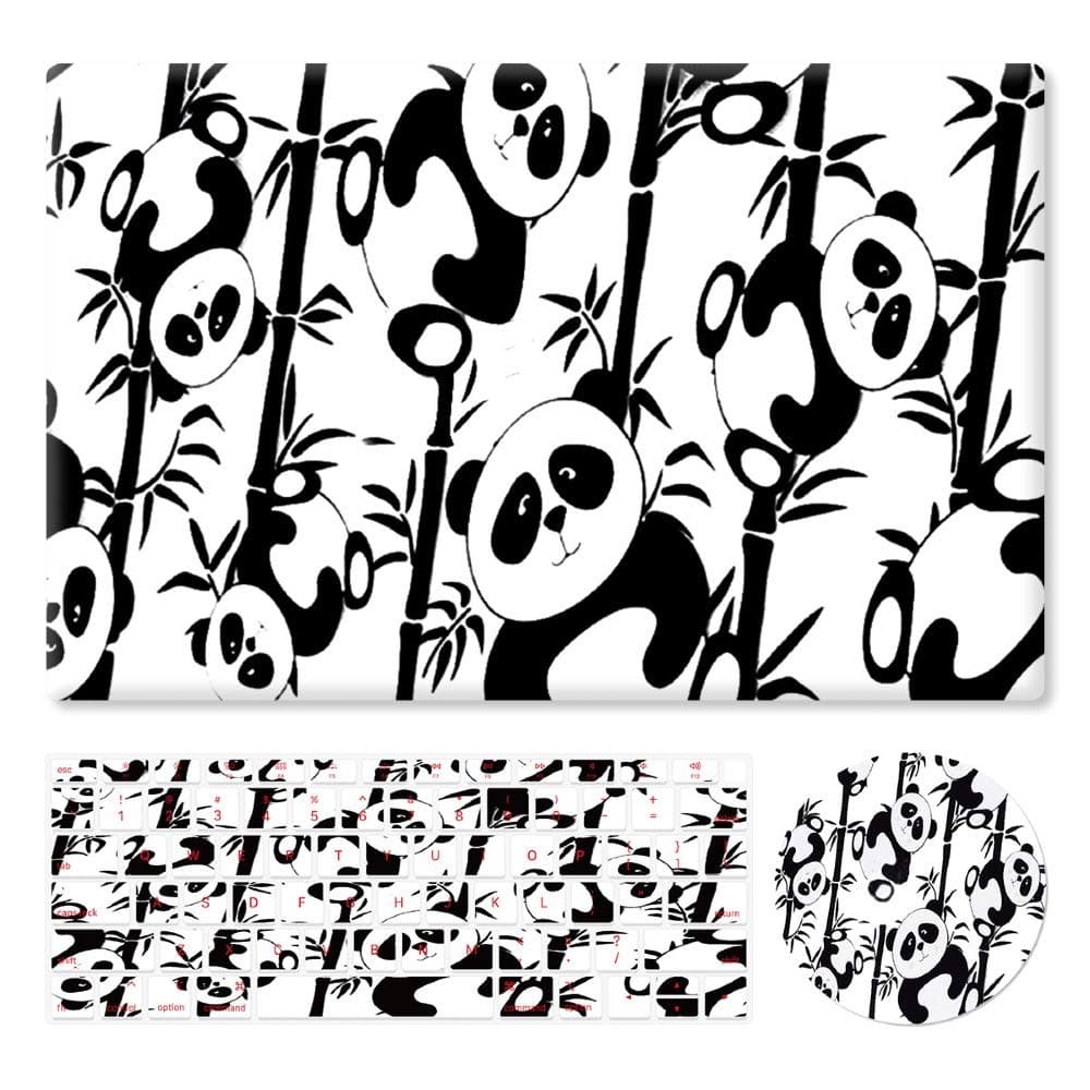 HRH 3 in 1 Panda Eating Bamboo Design PC Plastic Hard Case Cover with Silicone Keyboard Cover&Mouse Pad for MacBook New Air 13" with Retina Display fit Fingerprint Touch ID (Model A1932,2018 Release)