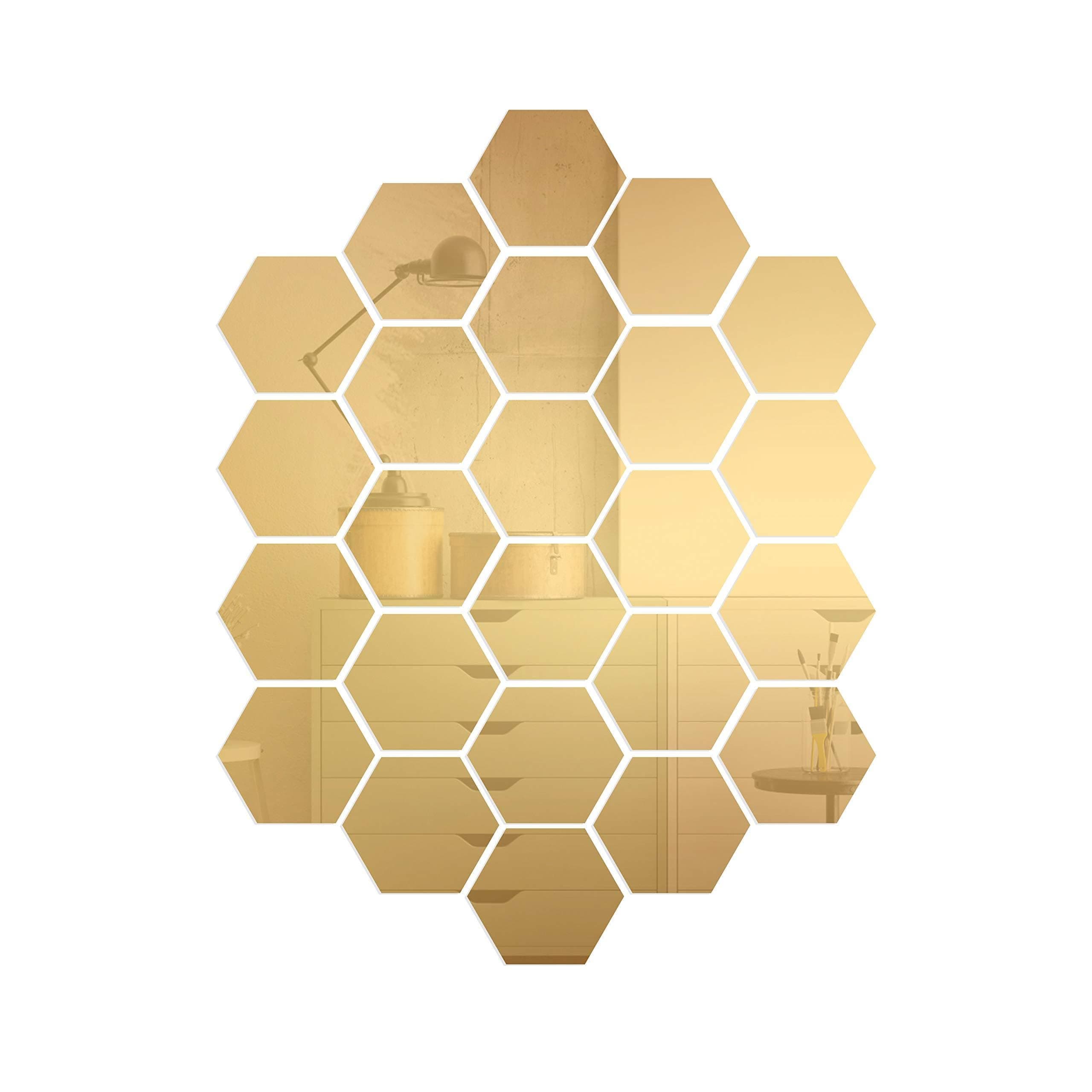 24 PCS Removable Acrylic Mirror Sheets Wall Sticker Decal for Home Living Room Bedroom Decor (Golden 200170100mm)