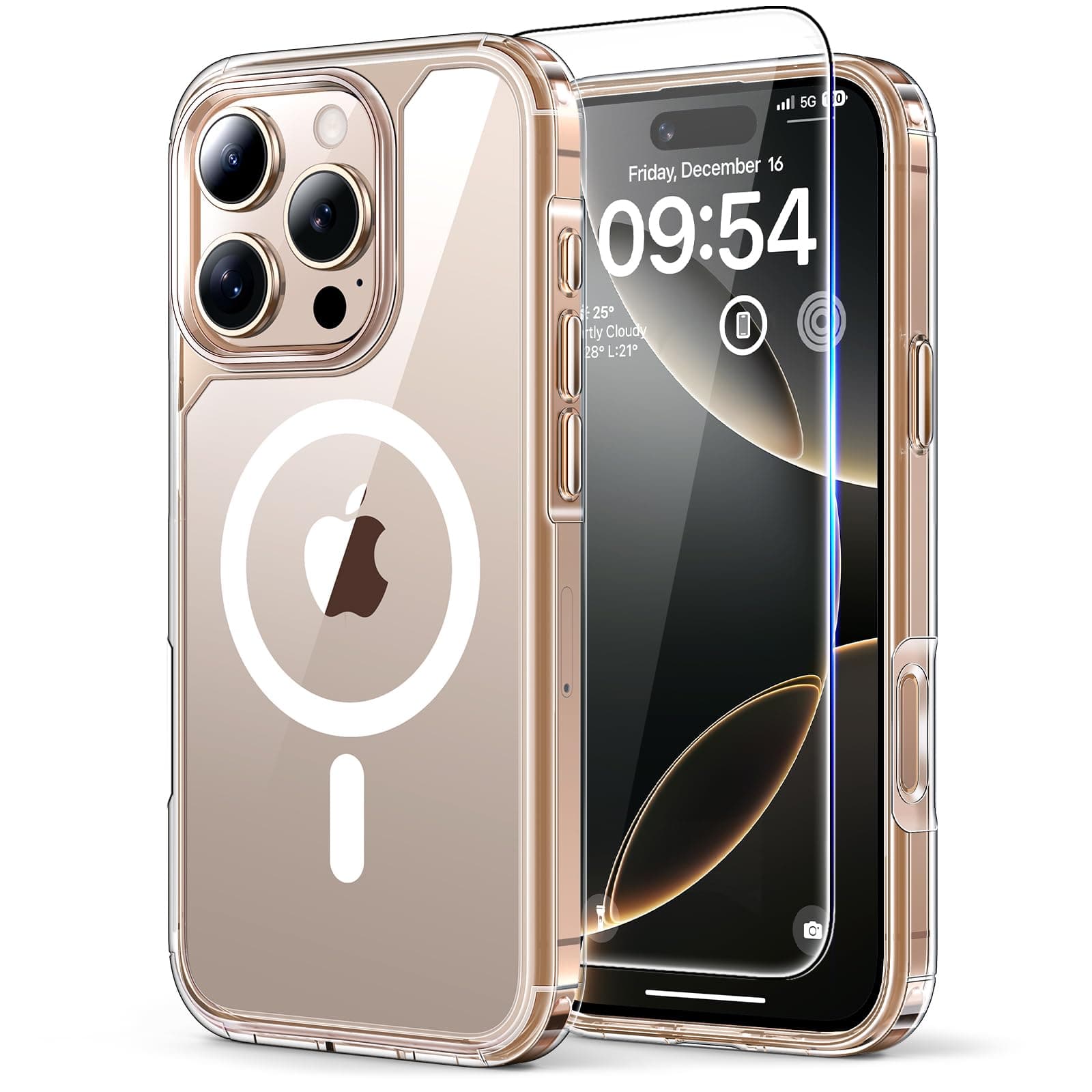TAURI Magnetic for iPhone 16 Pro Case, and HD Screen Protector, [Not-Yellowing] [Compatible with MagSafe] Shockproof Phone Case for iPhone 16 Pro 6.3 Inch - Magnetic Clear
