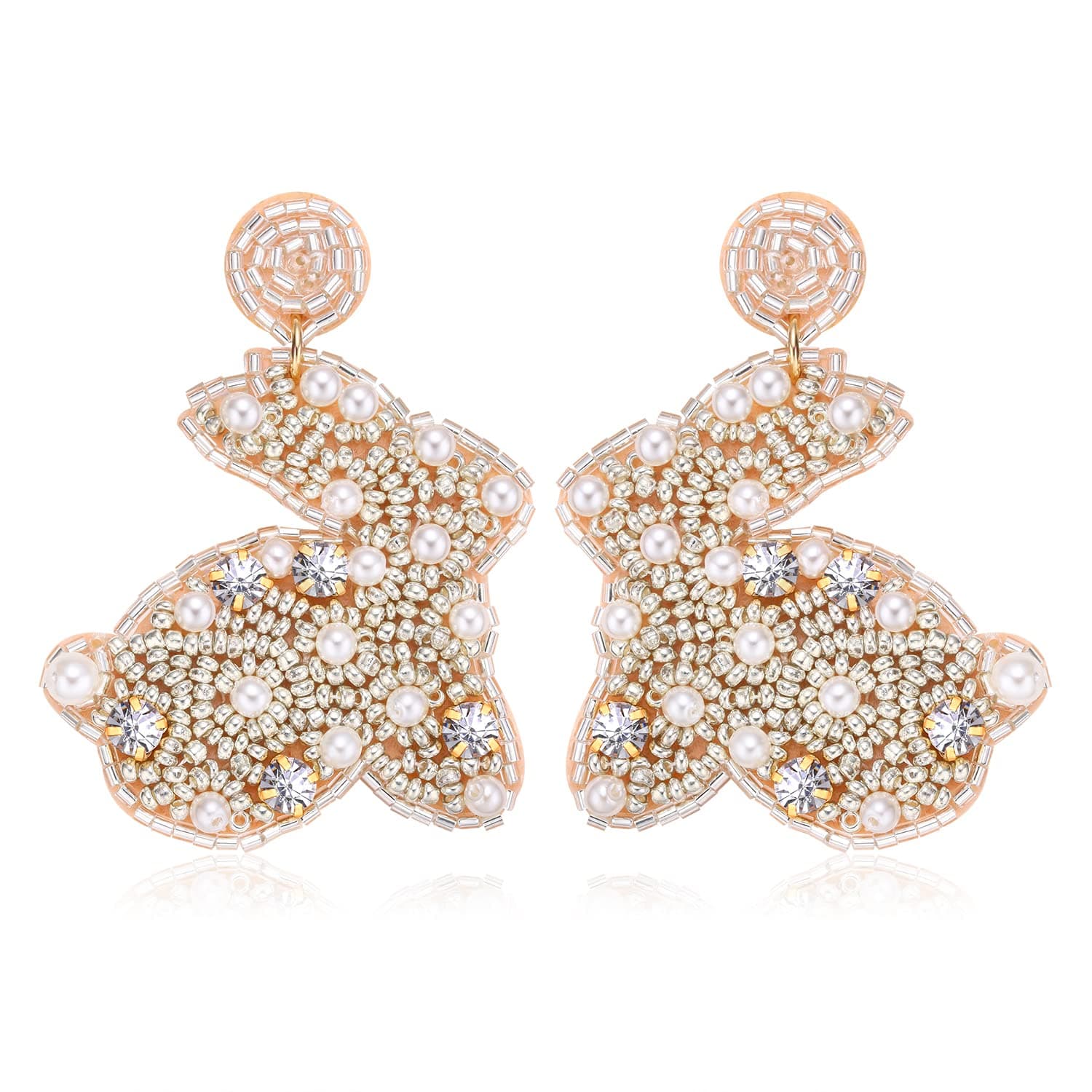 NVENFBeaded Easter Earrings for Women Easter Rabbit Bunny Dangle Earrings Sparkling Pearl Bead Drop Earrings Spring Holiday Jewelry Gifts