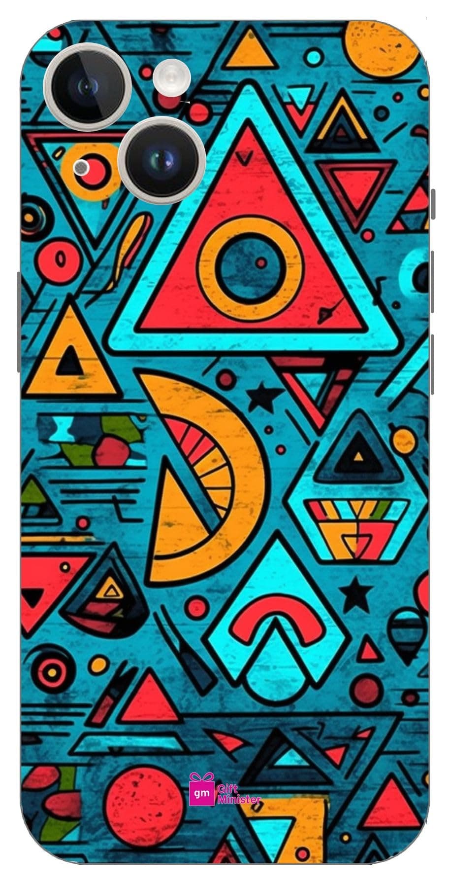 Gift Minister Hard Designer Mobile Case for Apple iPhone 14 Cover Cyan - Cartoonish Circle Triangle Square Doodle Art Fabric Rajasthani Bright Minimalistic Perfect Combination 1Pcs 1701T