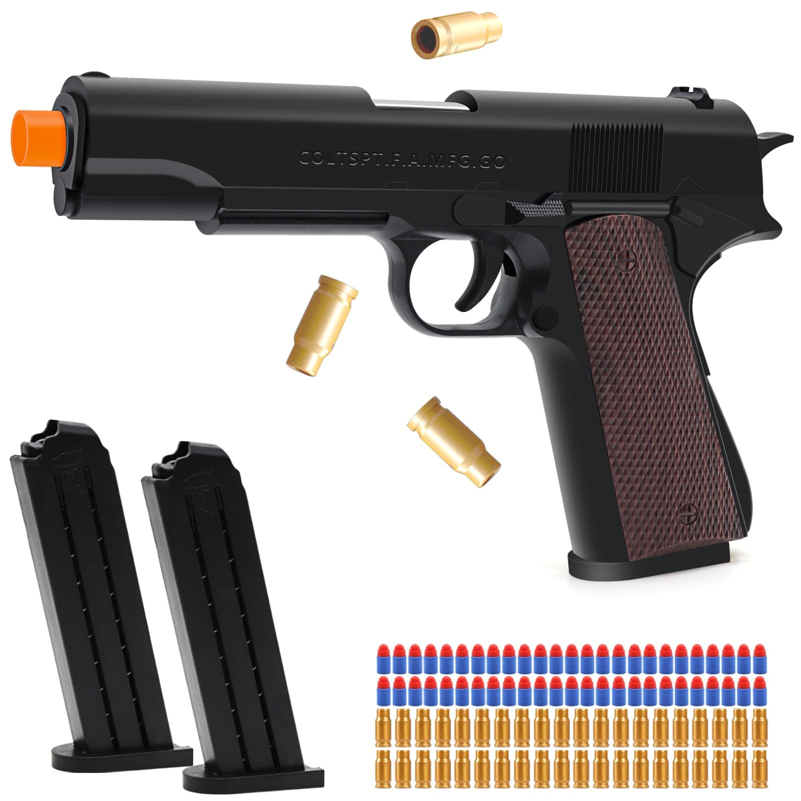 EagleGrove Soft Bullet Toy Gun with Shell Ejecting, Toy Pistol Guns with 50 Foam Bullets, Fake Prop Gun for Halloween Costume/Cosplay, Outdoor Shooting Game Toys Gifts for Christmas Birthday