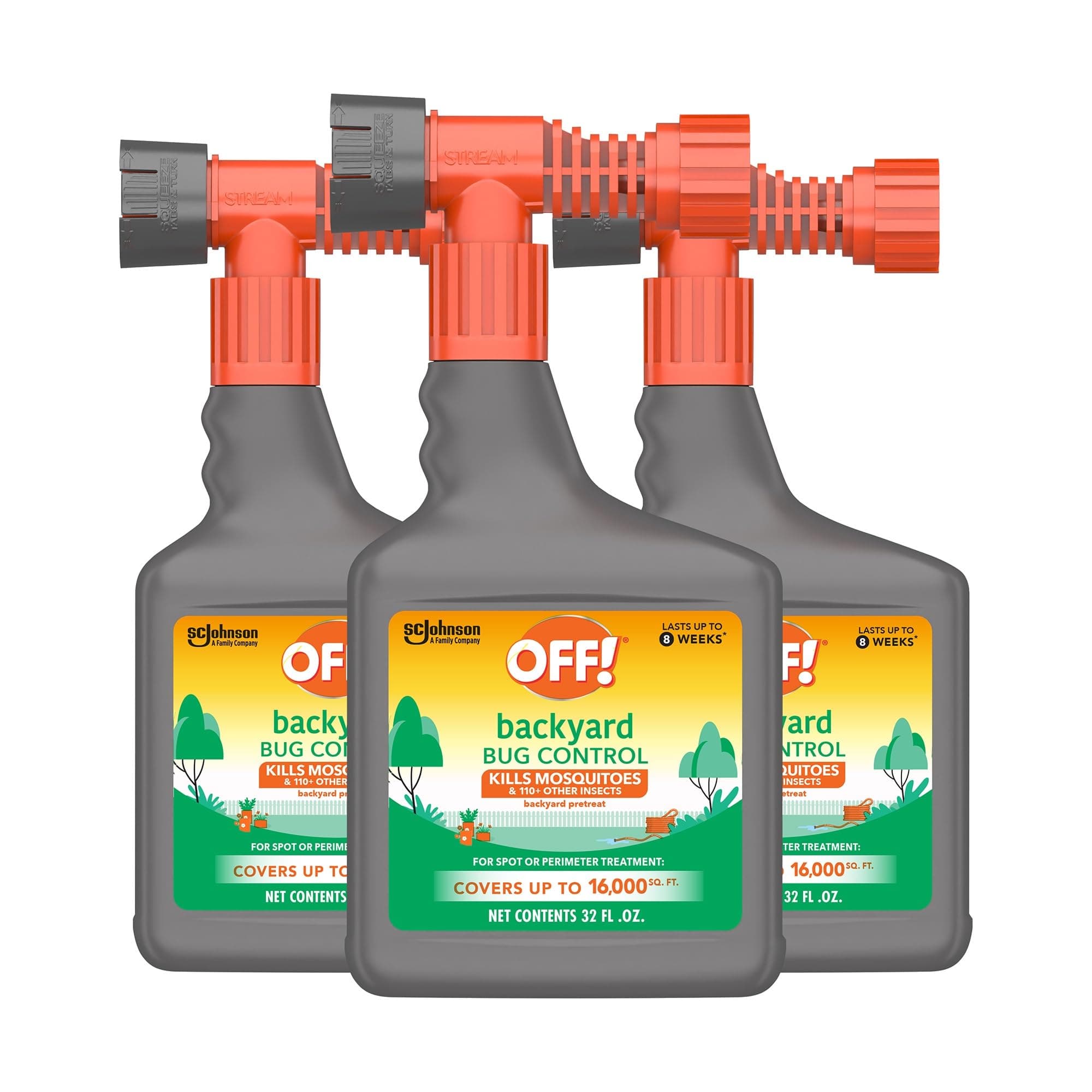 OFF! Backyard Bug Control Yard Pretreat Hose End Sprayer Kills and Repels Insects Covers up to 16,000 Square Feet Outdoor Use 32 Ounce (Pack of 3)