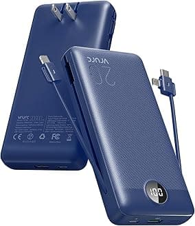 - VRURC Portable Charger 20000mAh, Fast Charging Power Bank USB C,4 Output 2 Input Travel Essentials Charging Bank Equipped with LED Display,Built-in Wall Plug and Cables,Phone Charger Battery,Navy
