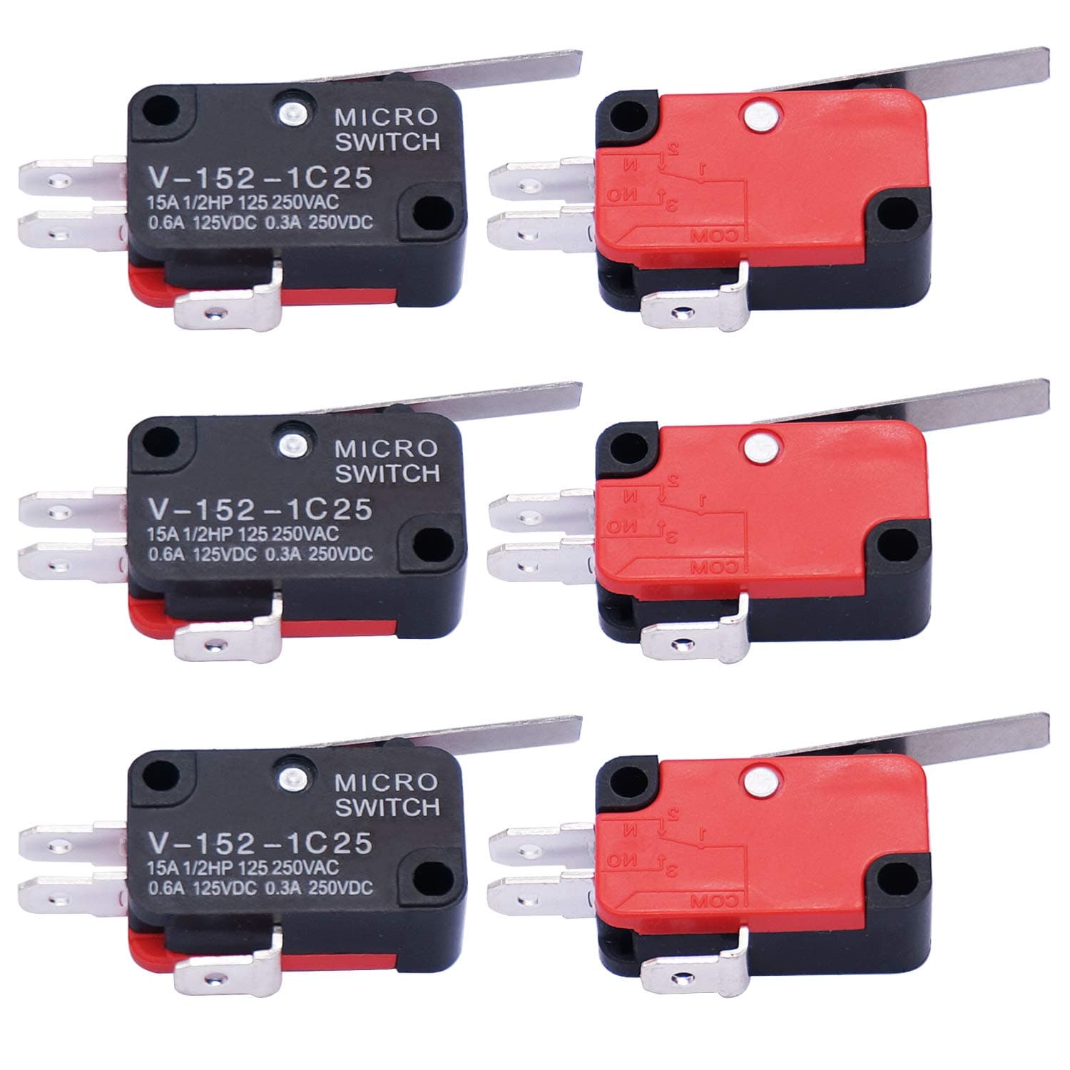 Twidec/6Pcs Micro Limit Switch Short Straight Hinge Lever Arm SPDT Snap Action Switch for Arduino V-152-1C25