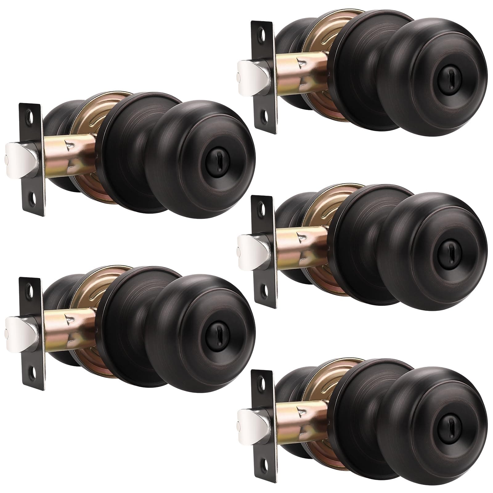 Probrico 5 Pack Interior Bathroom Privacy Keyless Doorknobs Door Lock Lockset in Oil Rubbed Bronze