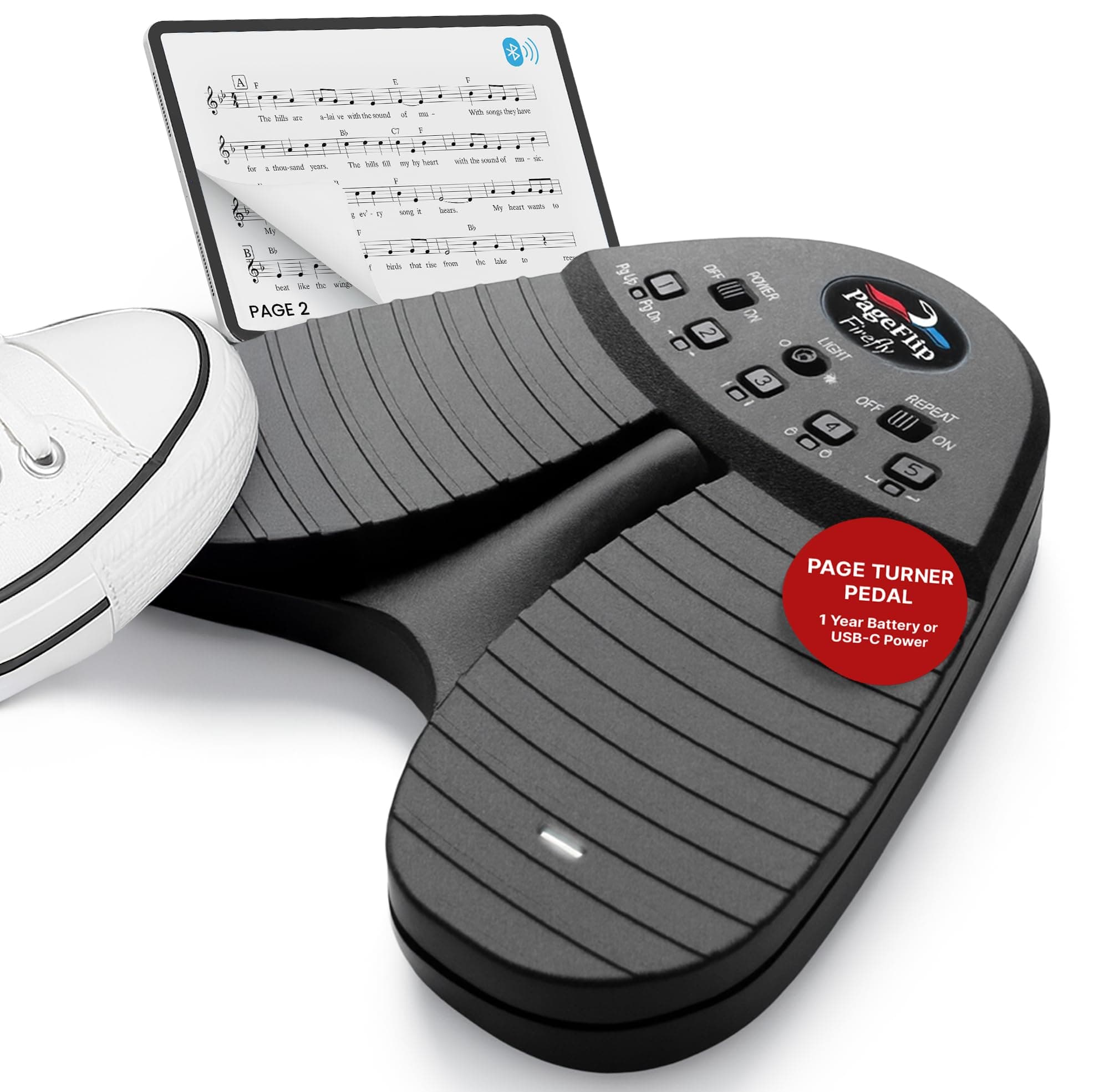 Firefly Bluetooth Page Turner Pedal – Programmable, Illuminated Foot Pedal for iPad, Android & PC – Hands-Free Sheet Music Control – Works with forScore, OnSong, MobileSheets & 100+ Apps