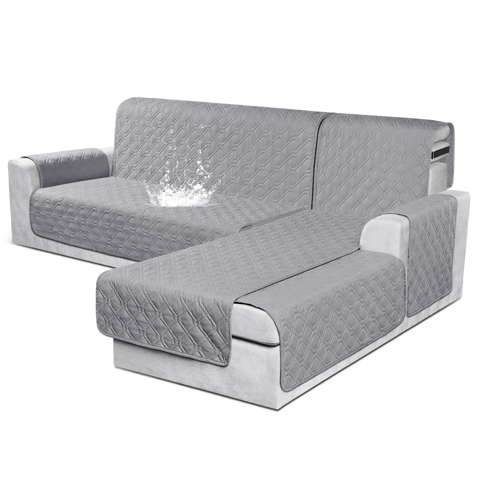 VANSOFY Sectional Couch Covers 100% Waterproof L Shaped Sofa Slipcover 3pcs Reversible Chaise Lounge Cover for Sectional Sofa Furniture Protector Cover for Pets Cat Dog(Small, Light Gray)