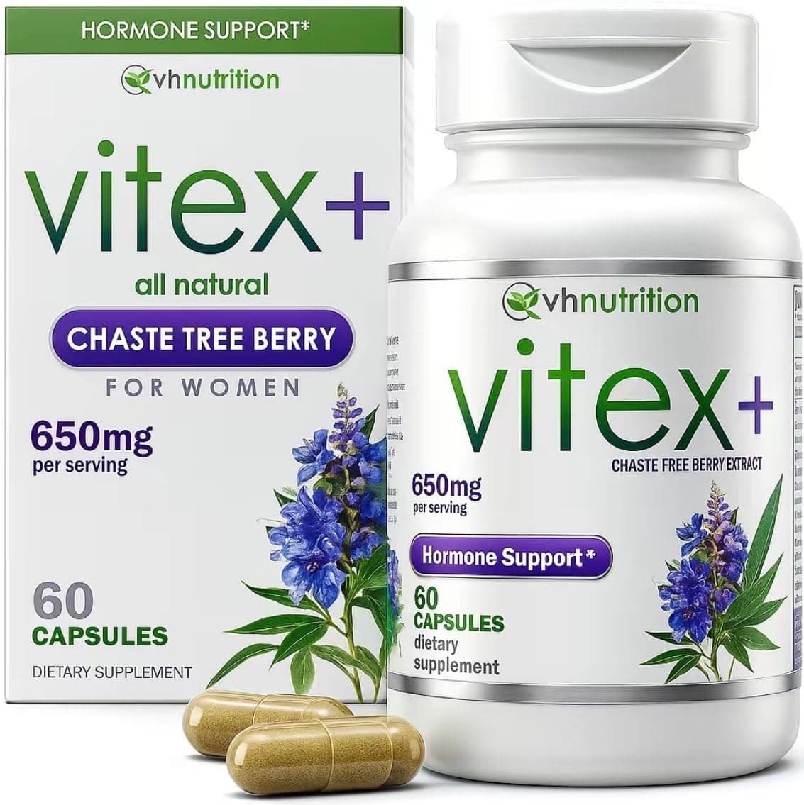 VITEX+ | Vitex Chasteberry Supplement for Women | Hormonal Balance* and Fertility Support* | 650mg Per Serving of Vitex Berry Extract Powder | 60 Capsules