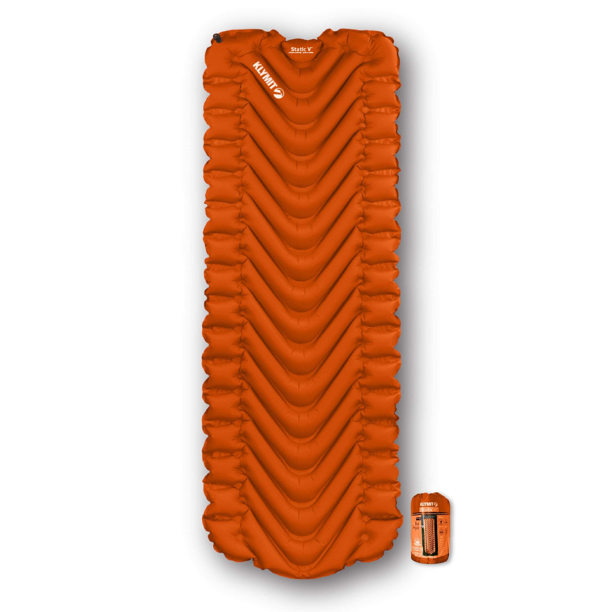 KLYMIT Static V Lightweight Inflatable Sleeping Pad | Comfortable, Lightweight, Easy to Inflate Portable Air Bed Mattress for Camping, Backpacking and Hiking — Orange